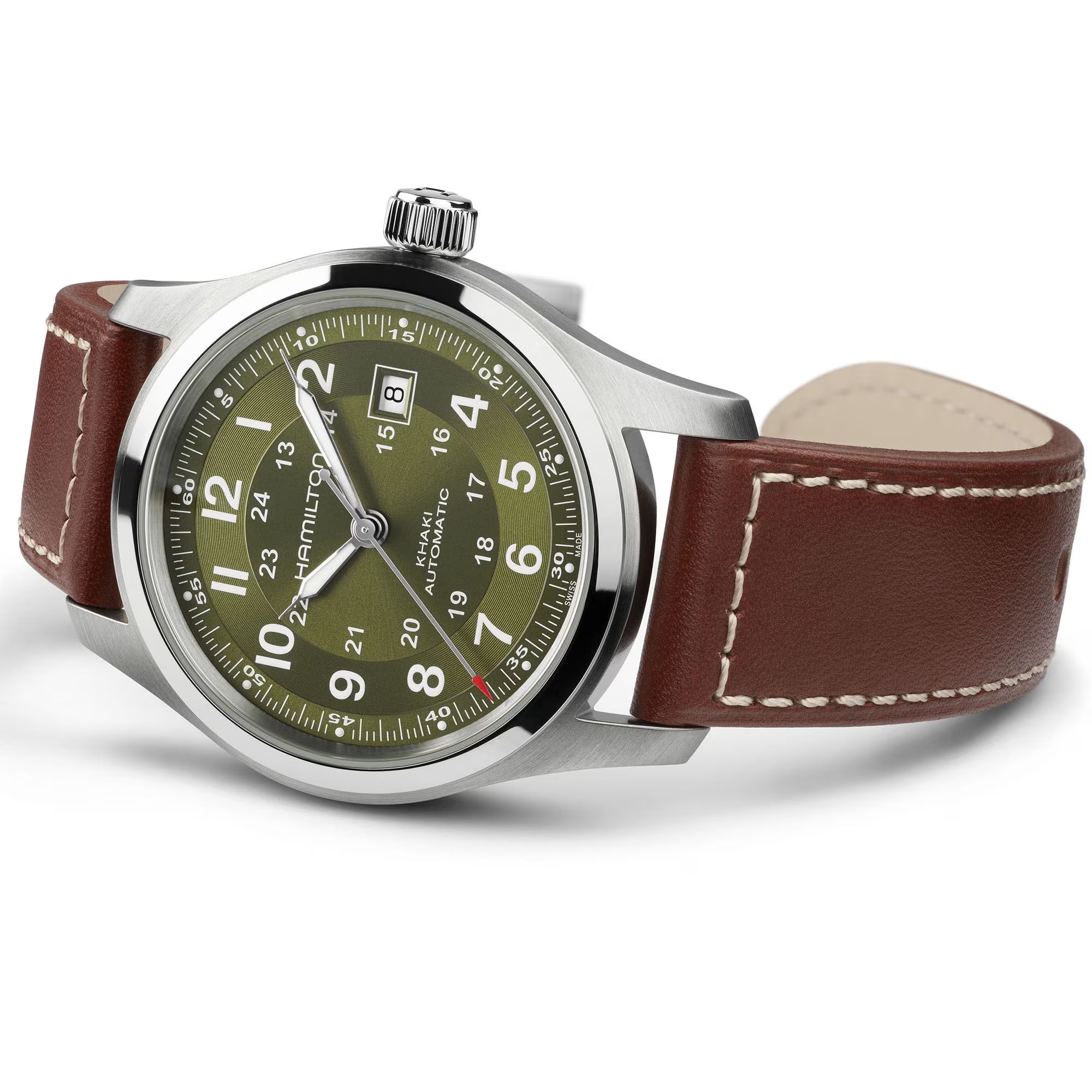 Hamilton Khaki Automatic 42mm ブラウンレザーバンド Hamilton Khaki Field Automatic 42mm Green Dial & Brown Leather