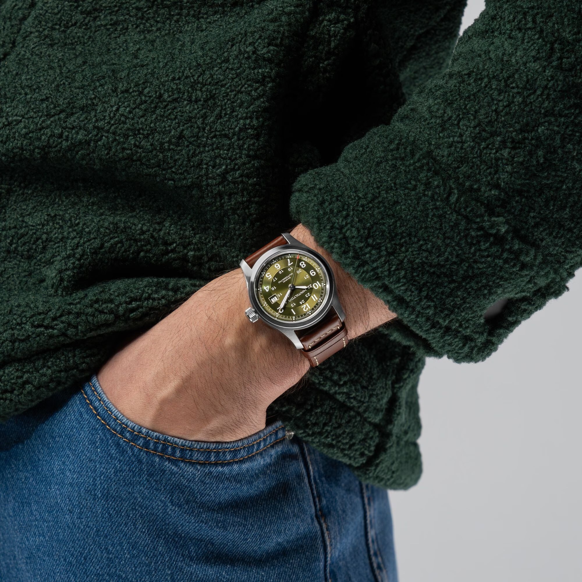 Hamilton Khaki Field Automatic 42mm Green Dial & Brown Leather