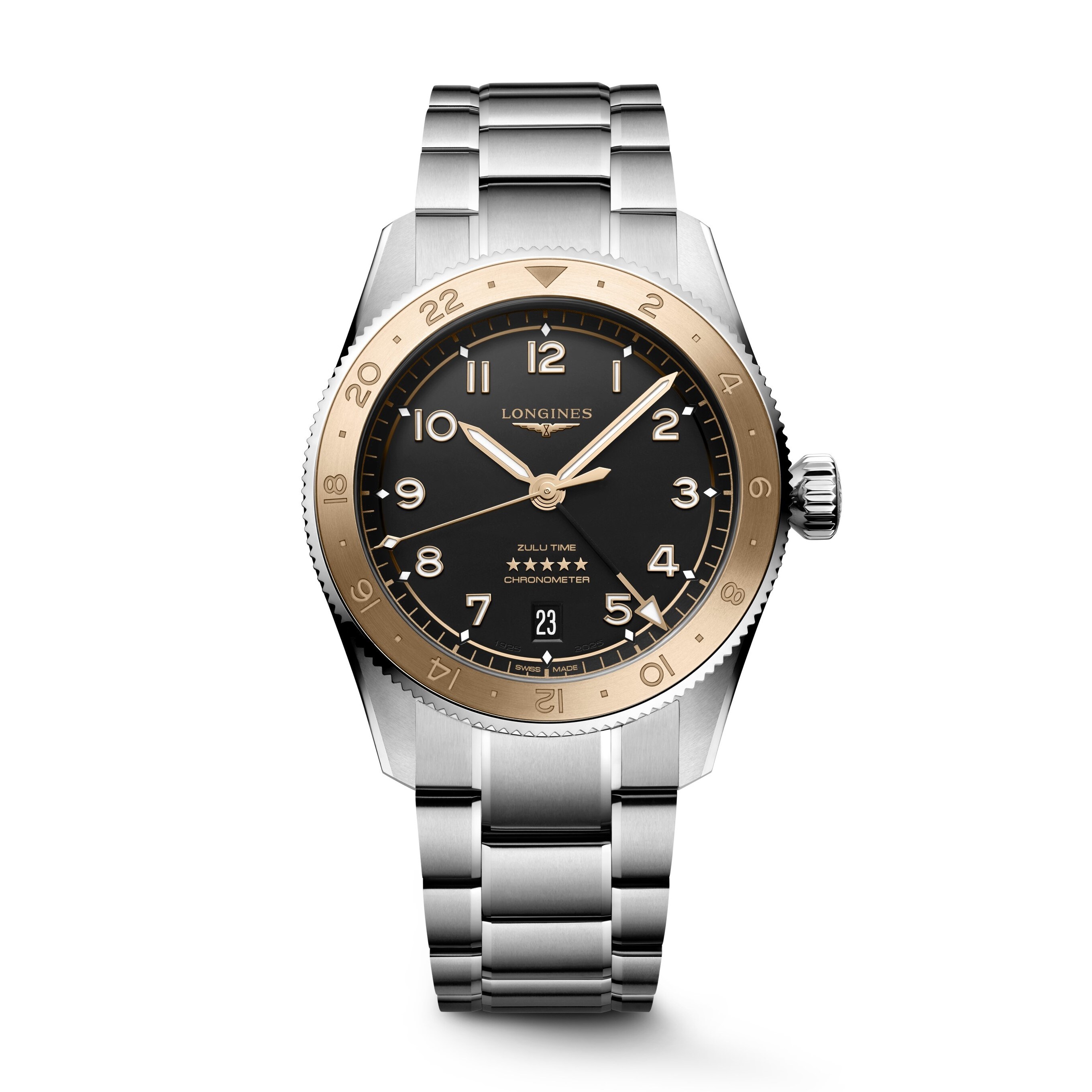 LONGINES アナログ腕時計 Longines Spirit Zulu Time 18ct Rose Gold & Stainless Steel Watch