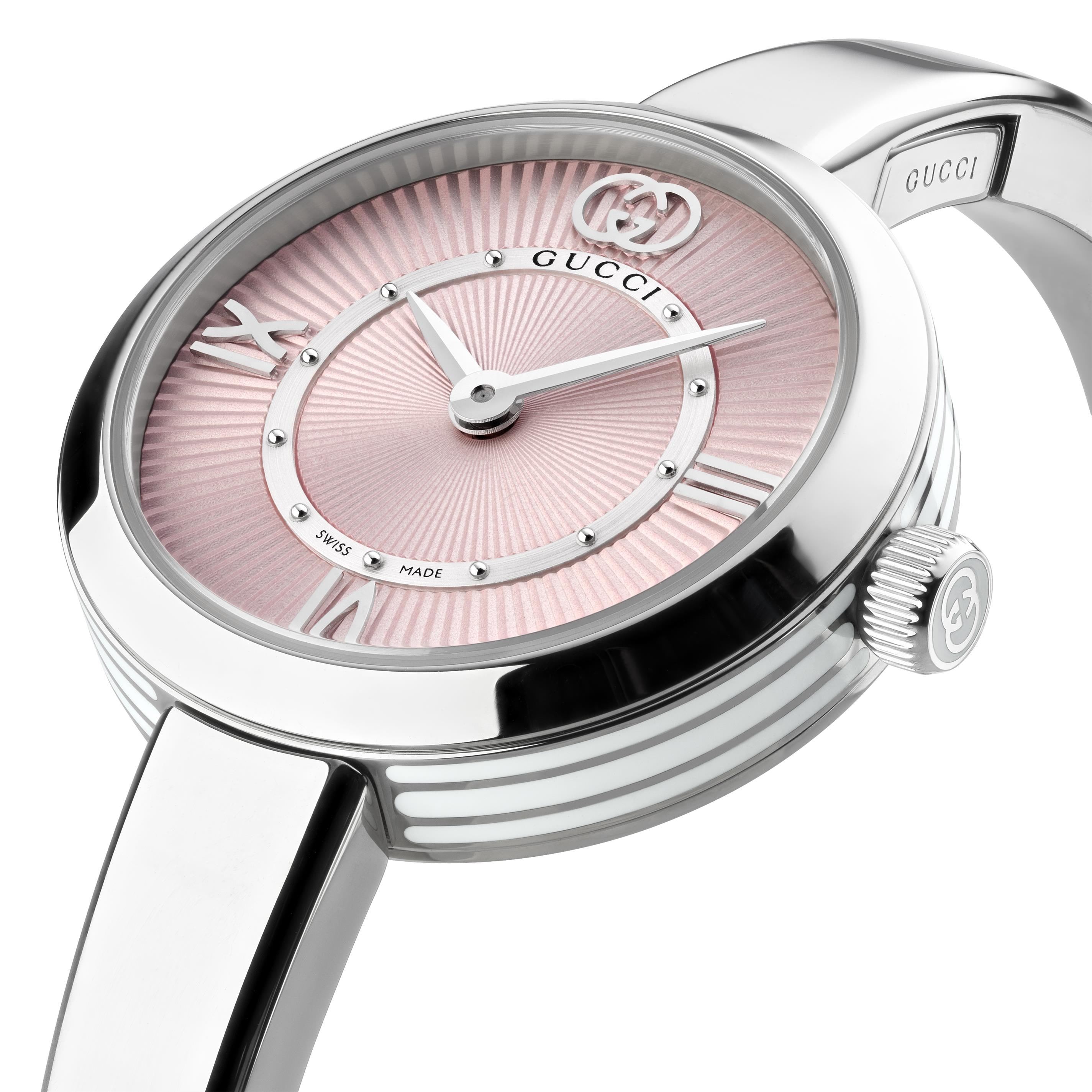 Gucci Model 2000 24mm Pink Dial & Stainless Steel Bangle Watch