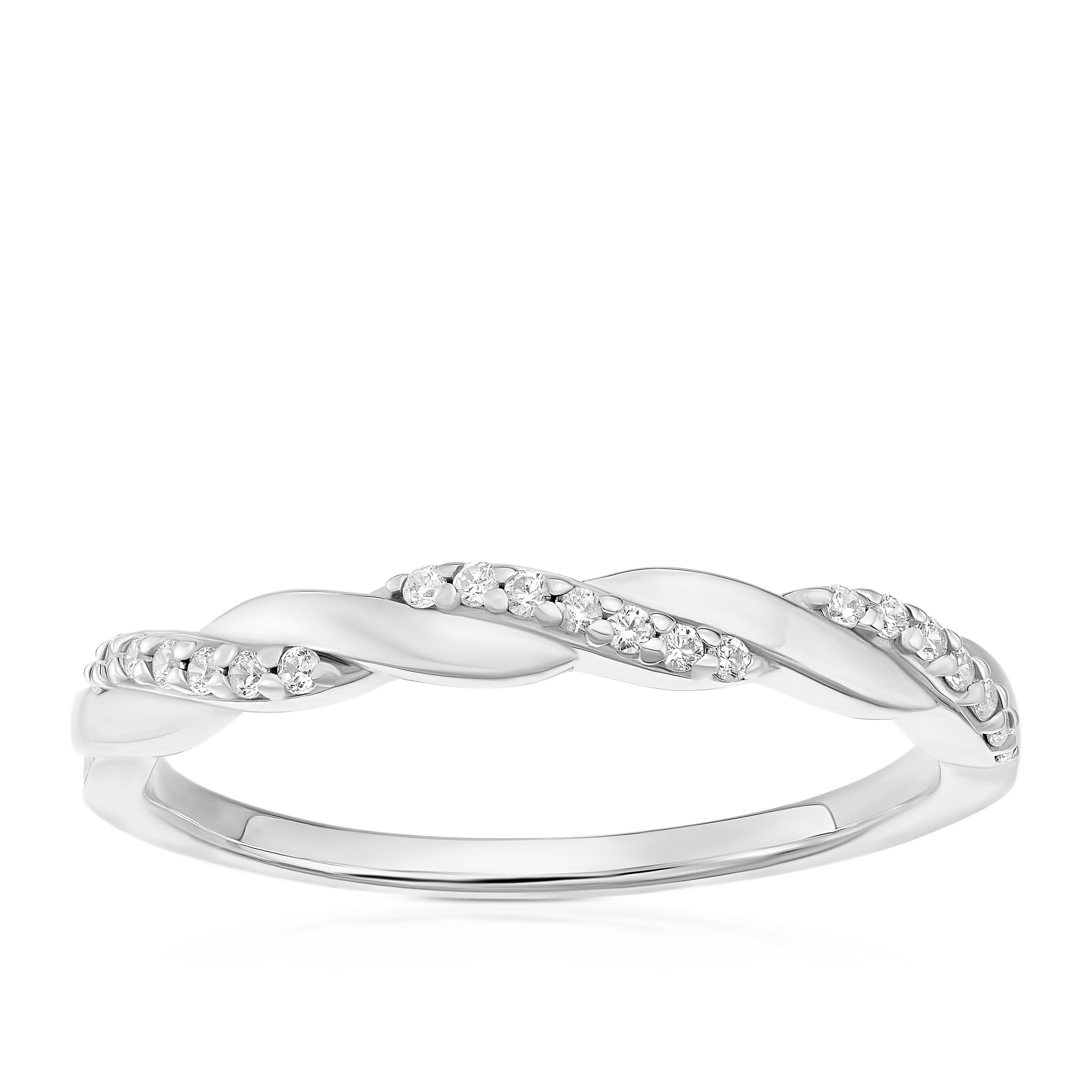 『TW RING SILVER』 Sterling Silver Cubic Zirconia Twist Ring | Ernest Jones