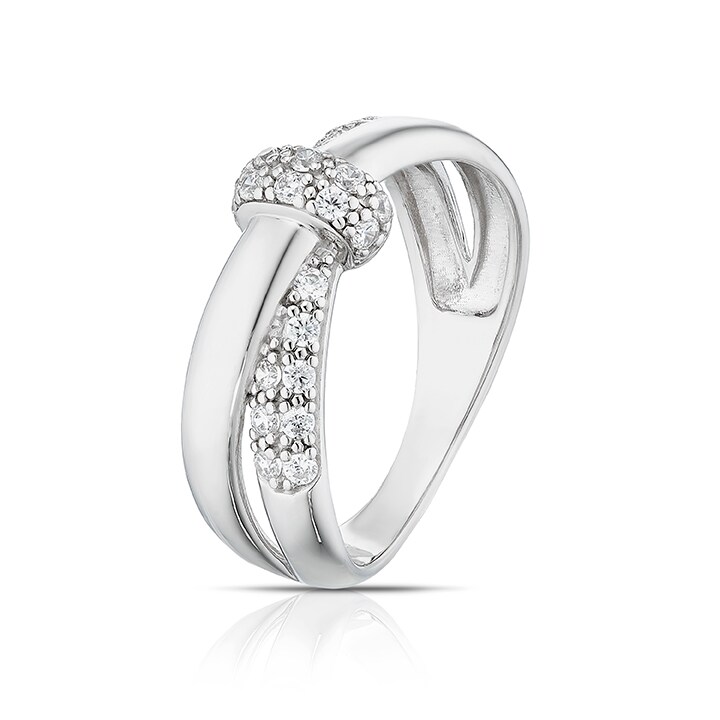 Sterling Silver Cubic Zirconia & Polished Crossover Ring | Ernest