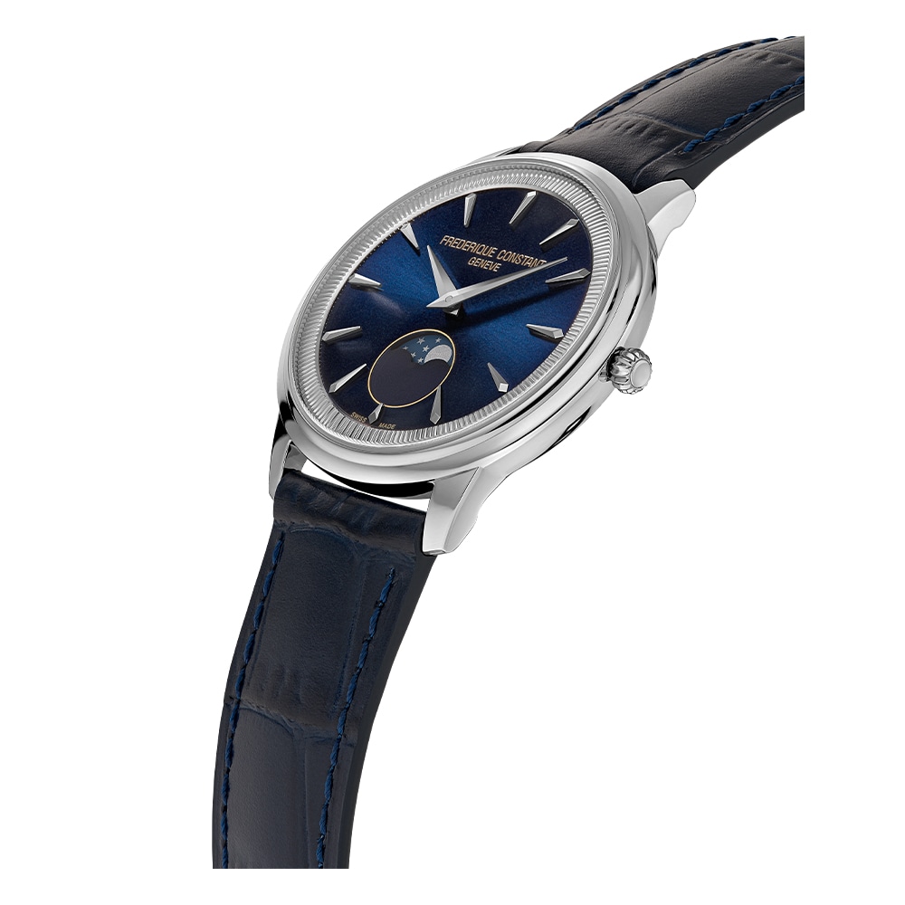 Frederique Constant Moneta Moonphase Blue Dial Blue Leather Strap