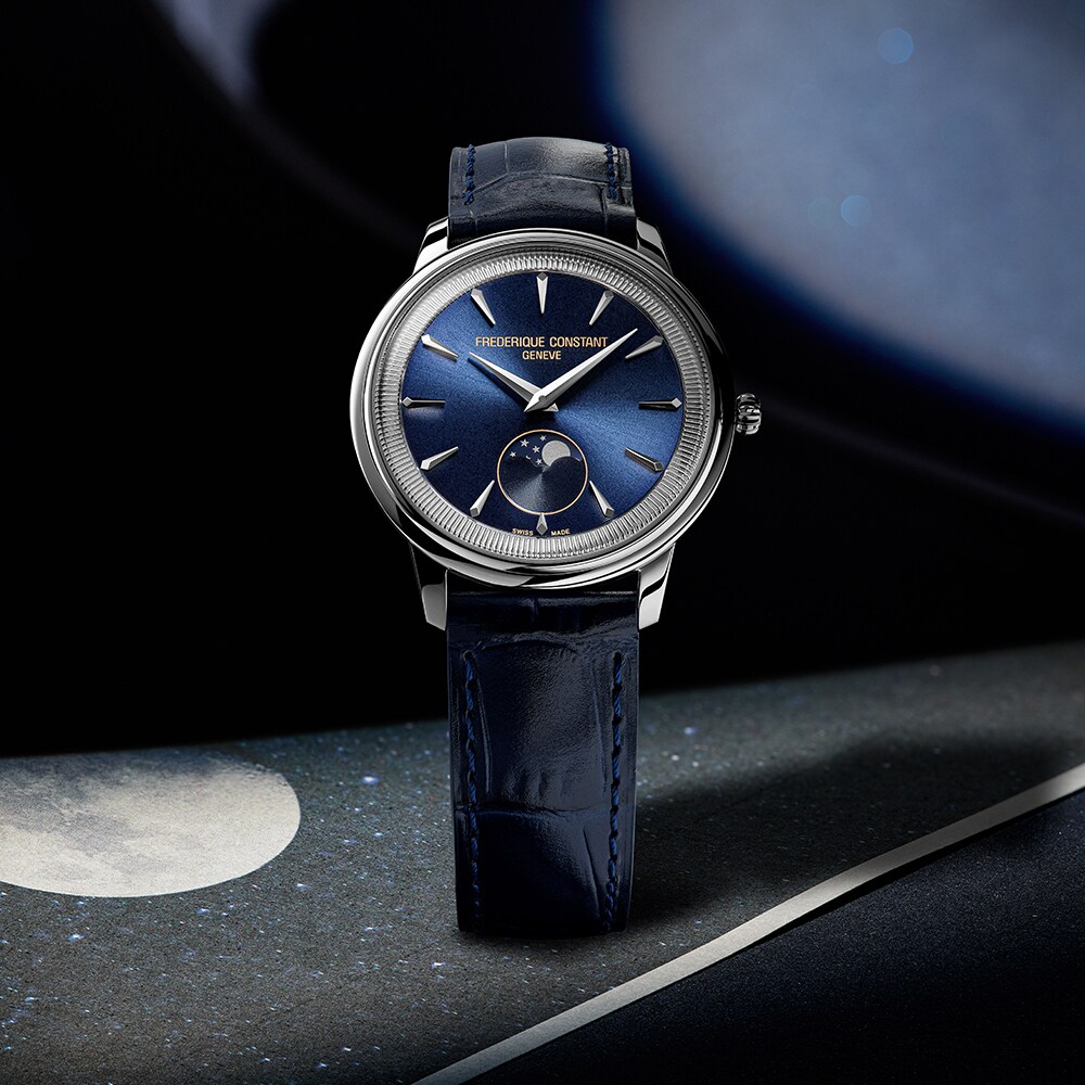 アンテイクH&J BLU MENTHAL FRERES CONSTANTIN Frederique Constant Moneta Moonphase Blue Dial Blue Leather Strap