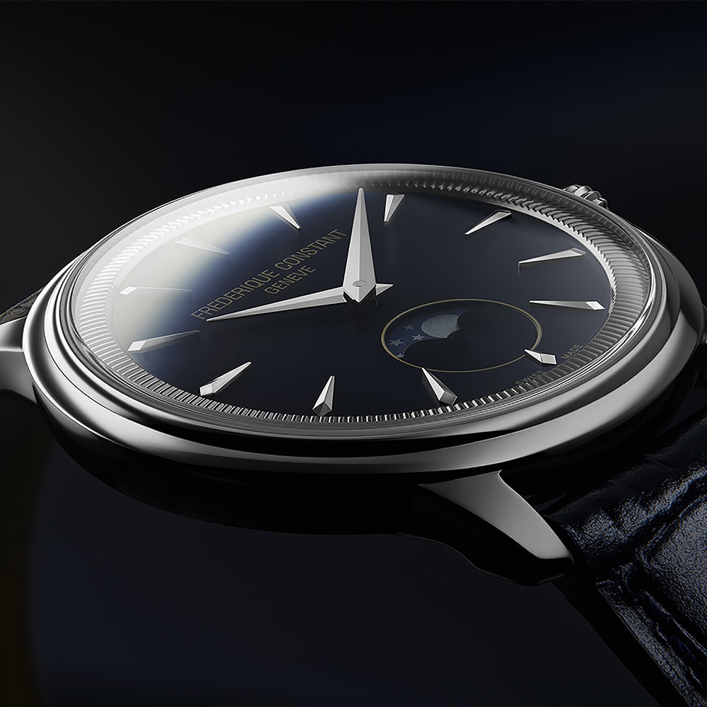 Frederique Constant Moneta Moonphase Blue Dial Blue Leather Strap