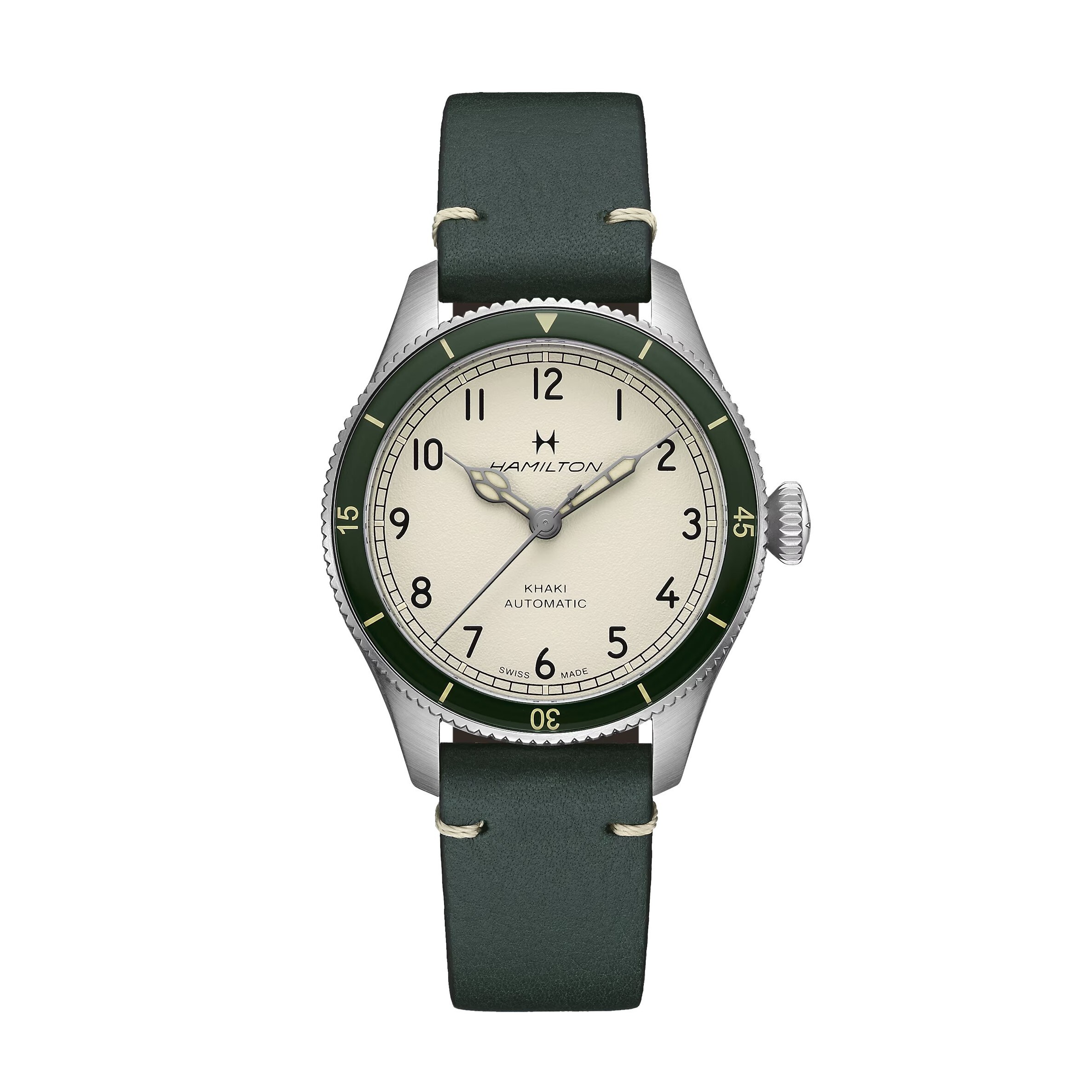 ハミルトン　khaki auto 38mm Hamilton Khaki Aviation Pilot Pioneer 38mm Moss Green Leather