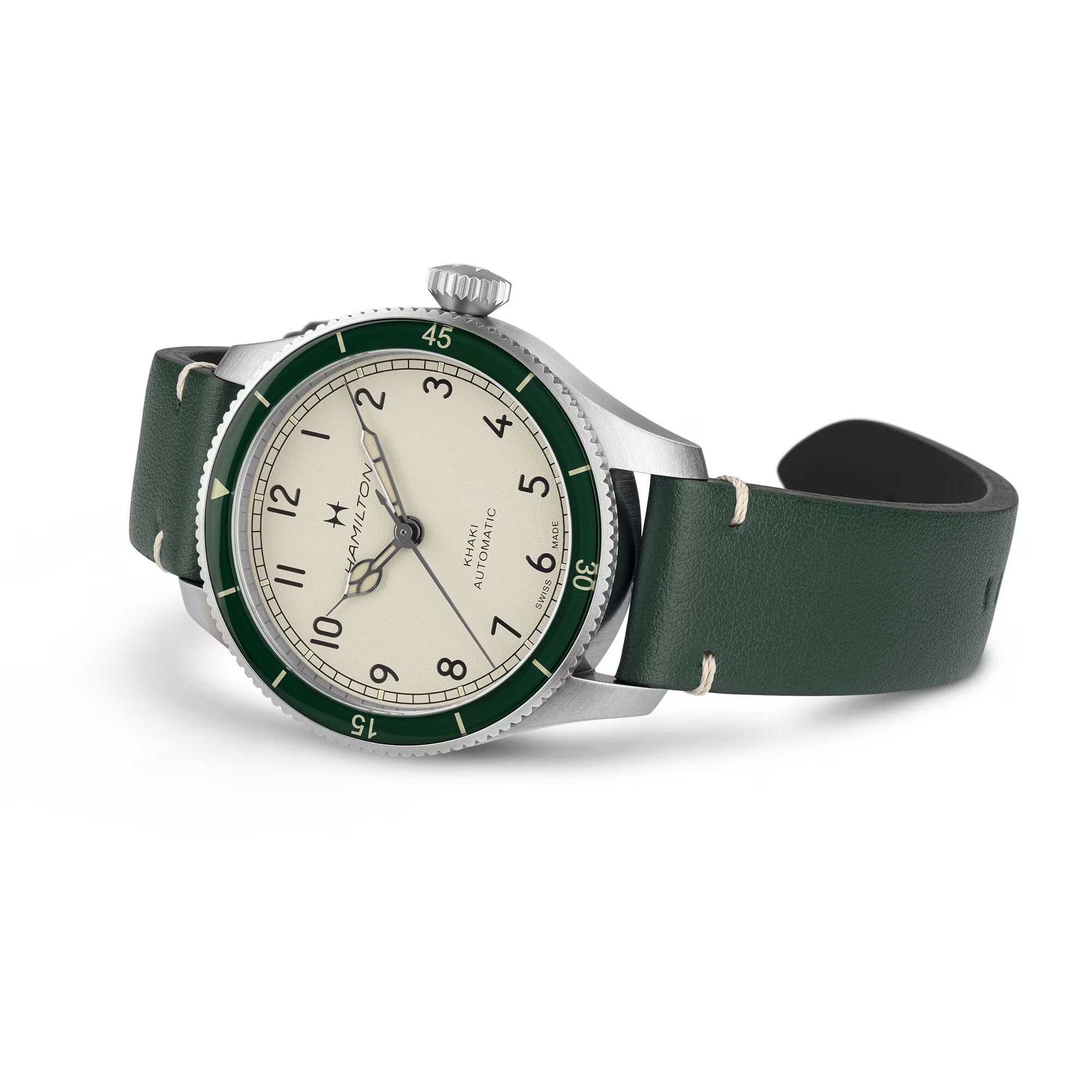 Hamilton Khaki Aviation Pilot Pioneer 38mm Moss Green Leather