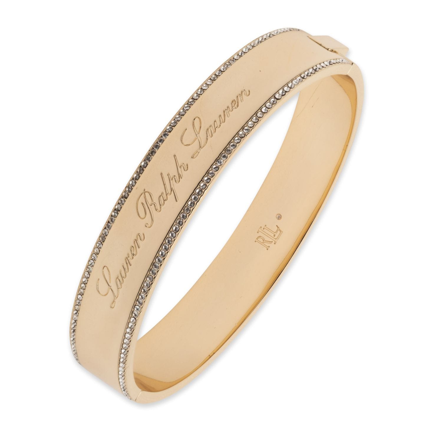 Lauren Ralph Lauren Gold Tone Pavé Script Logo Bangle | Ernest Jones