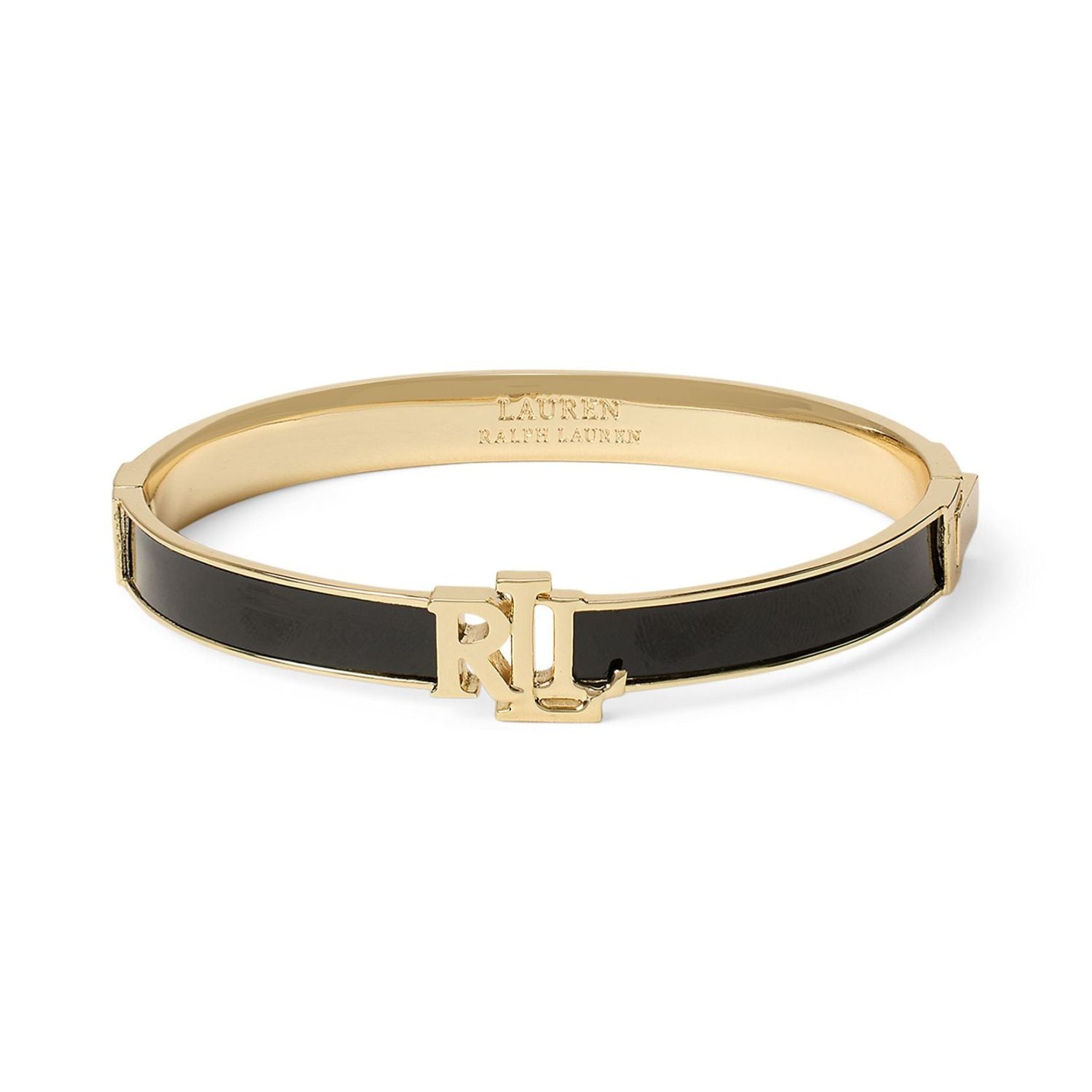 Lauren Ralph Lauren Gold Tone Black Enamel Logo Bangle | Ernest Jones