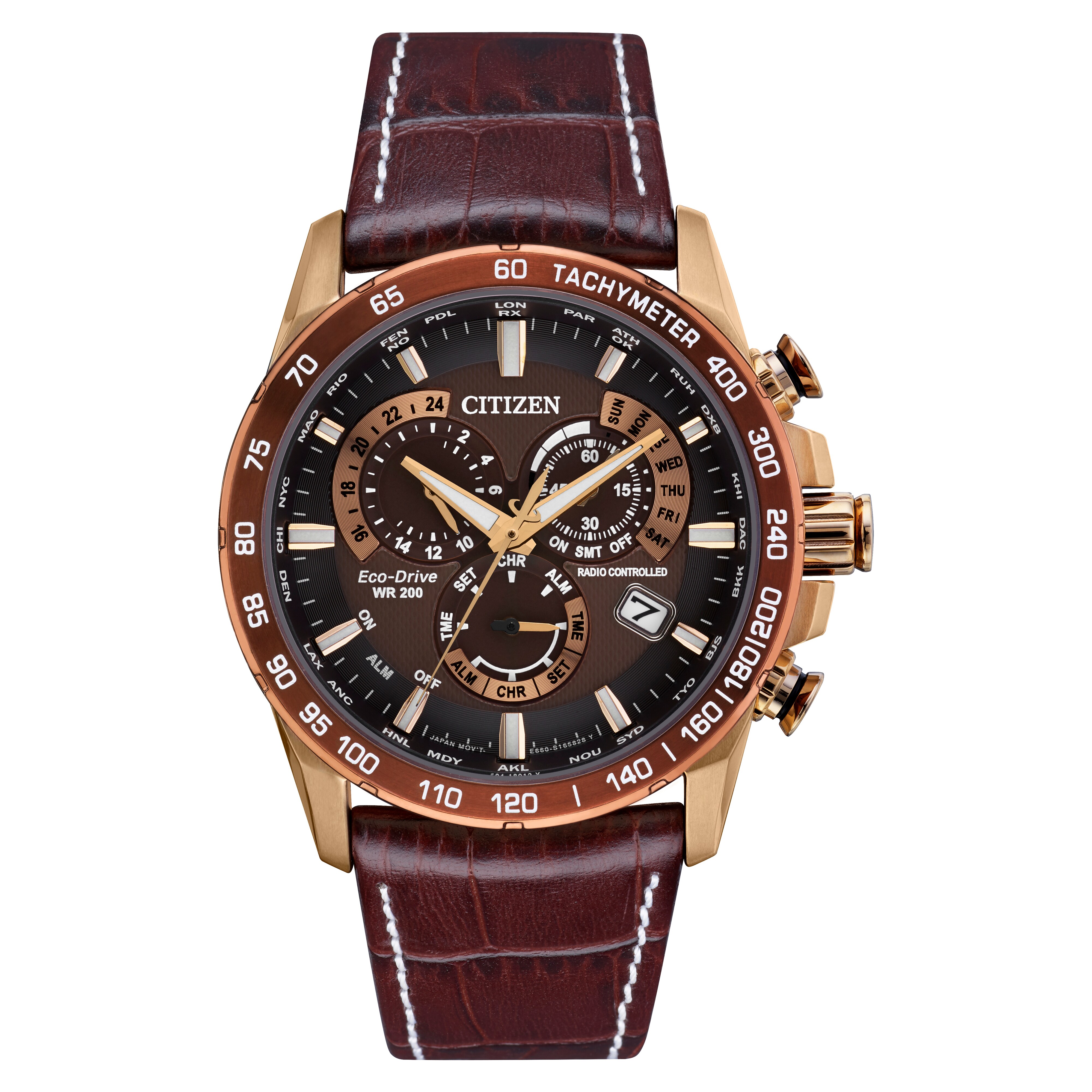 Citizen Eco-Drive PCAT Men's Brown Leather Strap Watch | Ernest Jones