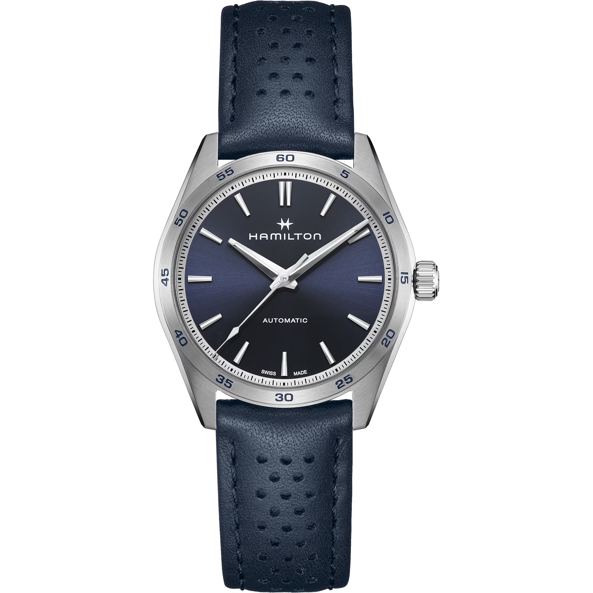 Hamilton Jazzmaster Performer Blue Rubber Strap Watch | Ernest Jones