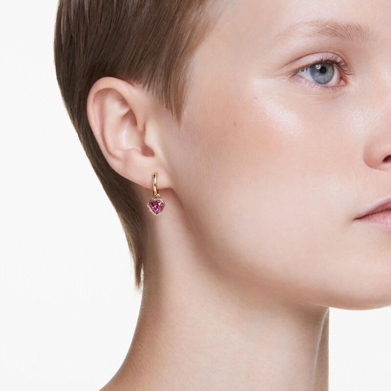 14K Real Sold Gold Heart Drop Dangle Hoop Earrngs For Women , Danty