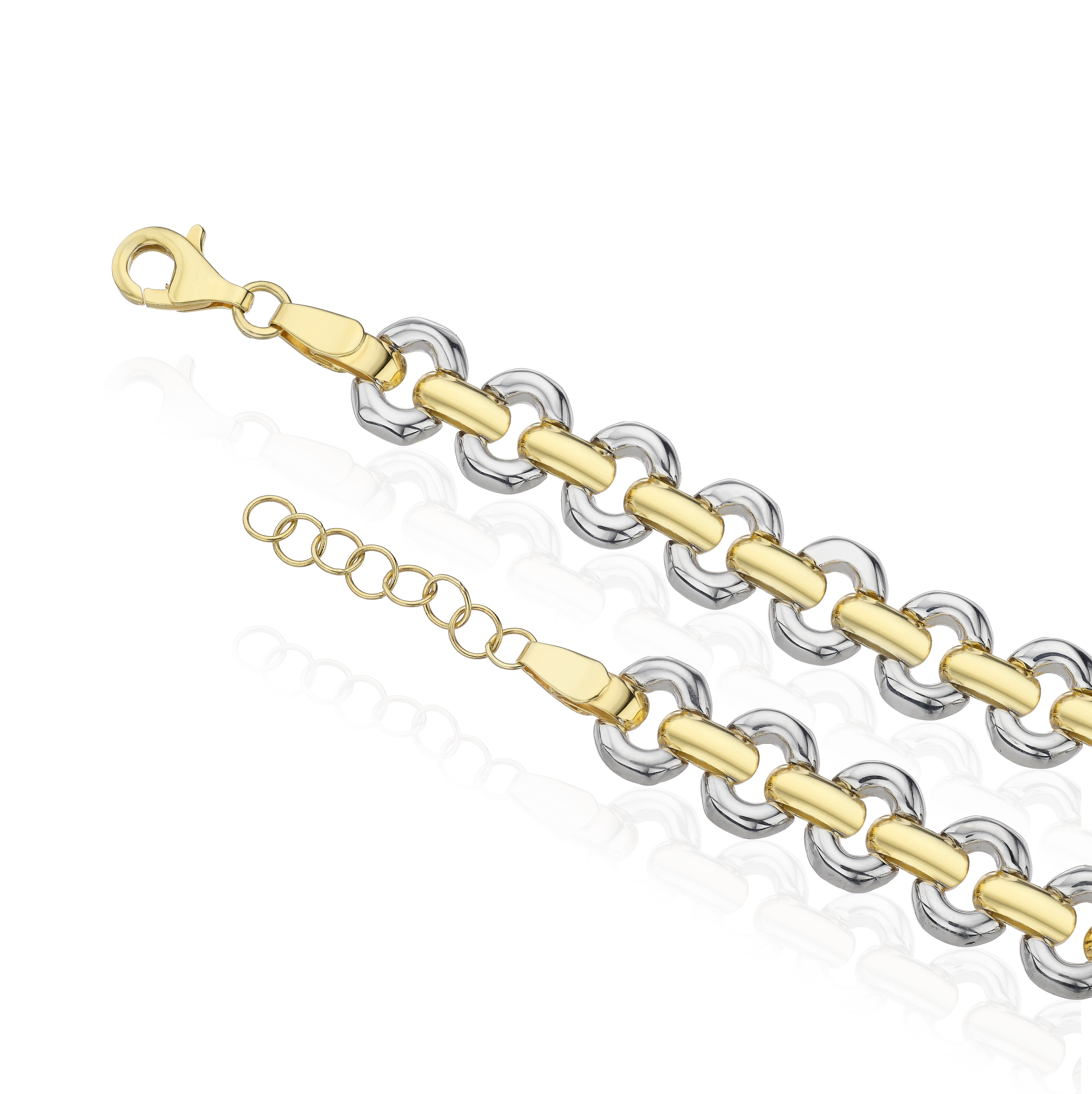 Italiano Silver 925 Sterling Silver Two-Tone Diamond Cut Mariner Link Bracelet - 14k Gold Plated