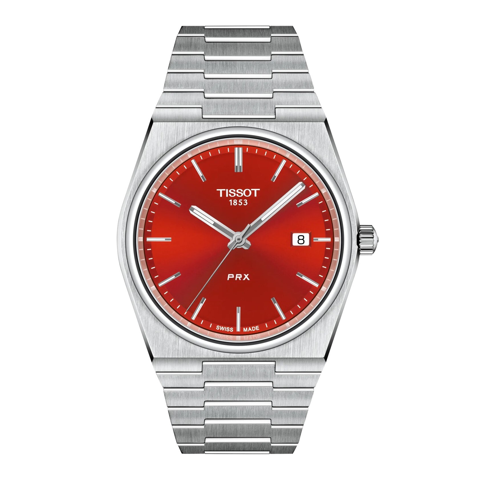 Tissot PRX 40mm Red Dial & Stainless Steel Watch | Ernest Jones